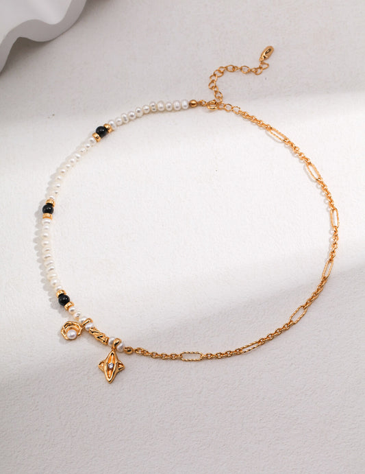 Last Quarter Moon Pearl & Zircon Necklace