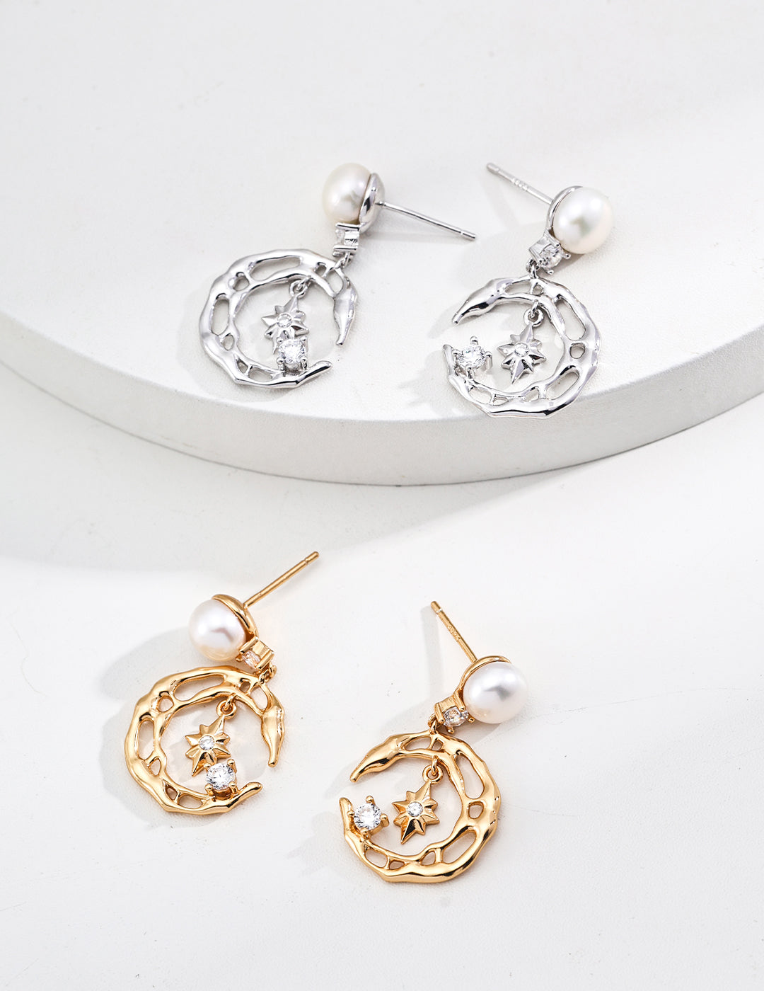 Moonlight Star Earrings | S925 Silver Pearl Zircon Earrings