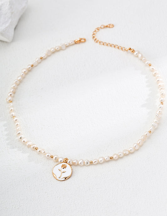 Romantic Pearl & Rose Pendant Necklace