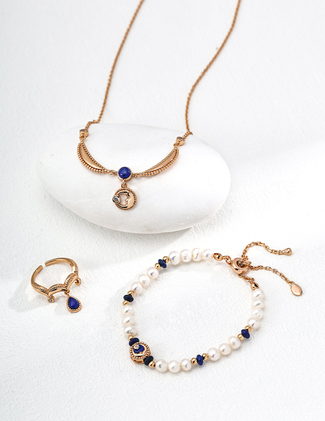 Galaxy Promise Set|S925 Silver Pearl Lapis Lazuli Bracelet + Necklace
