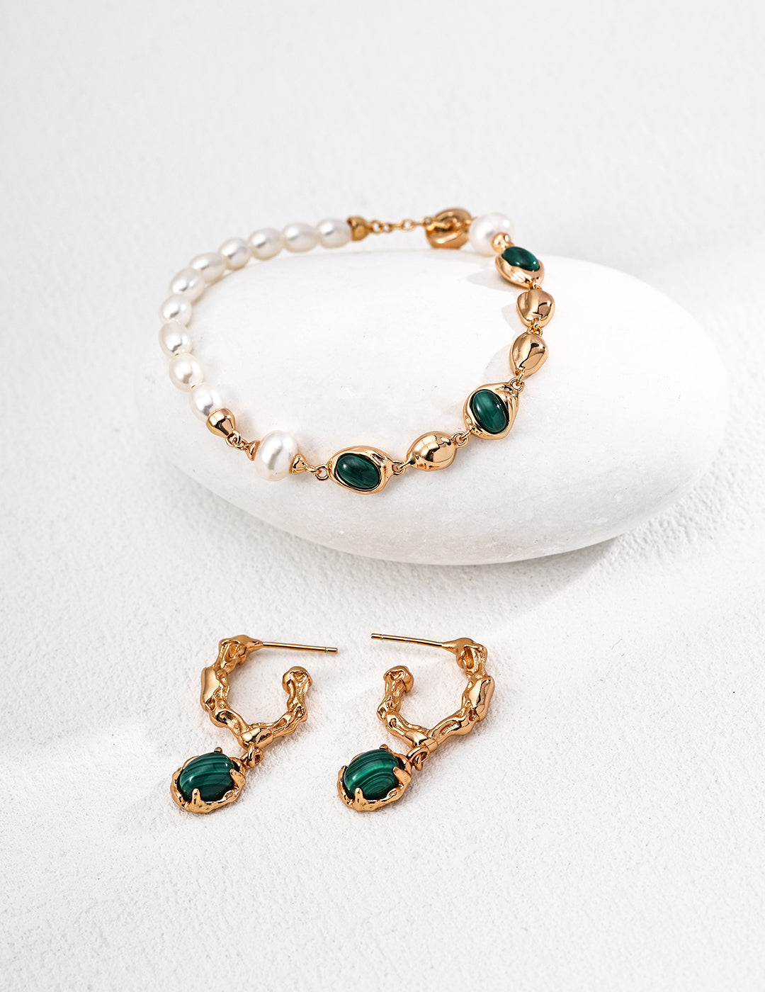 Stardust Poetry Bracelet | S925 Vintage Gold Natural Pearl Malachite