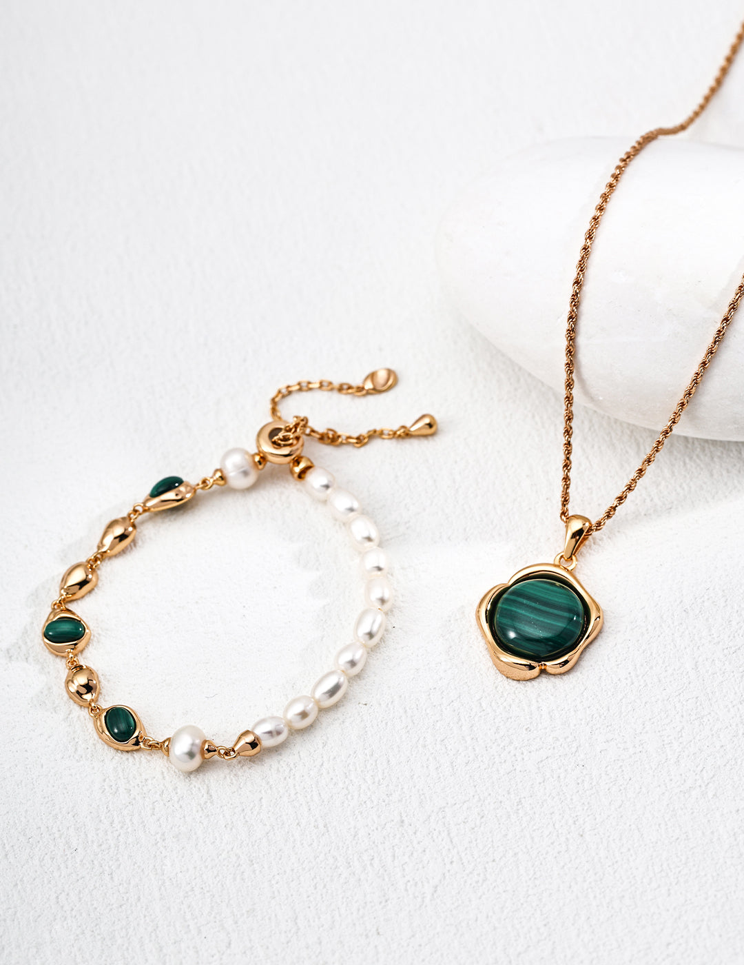 Stardust Poetry Bracelet | S925 Vintage Gold Natural Pearl Malachite