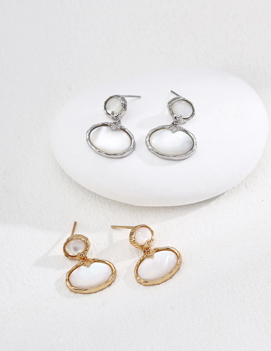 【Full Moon Jewelry】Flowing Silver & Mother-of-Pearl Earrings