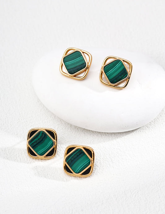 S925 Silver Minimalist Gemstone Earrings – Malachite, Pearl & Agate