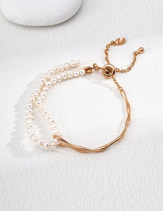 S925 Silver Pearl Bracelet – Minimalist Fluid Design, Adjustable Elegance