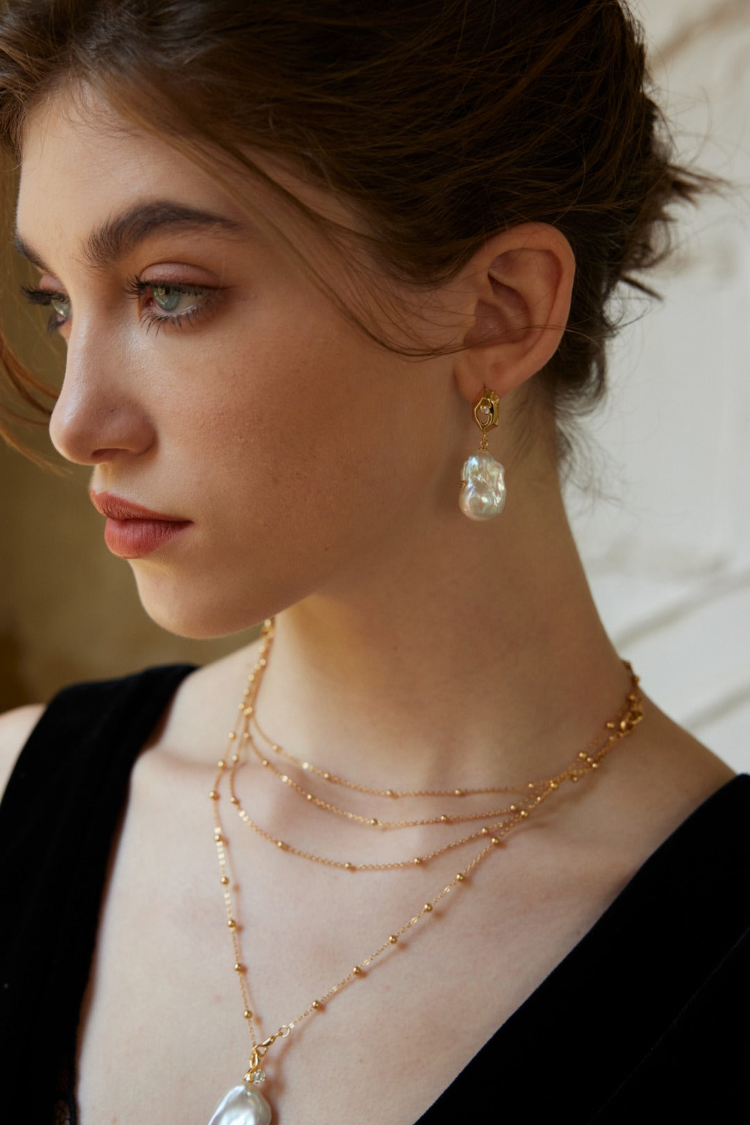 Supernova Relic Earrings|S925 Vintage Gold Baroque Pearl Zircon