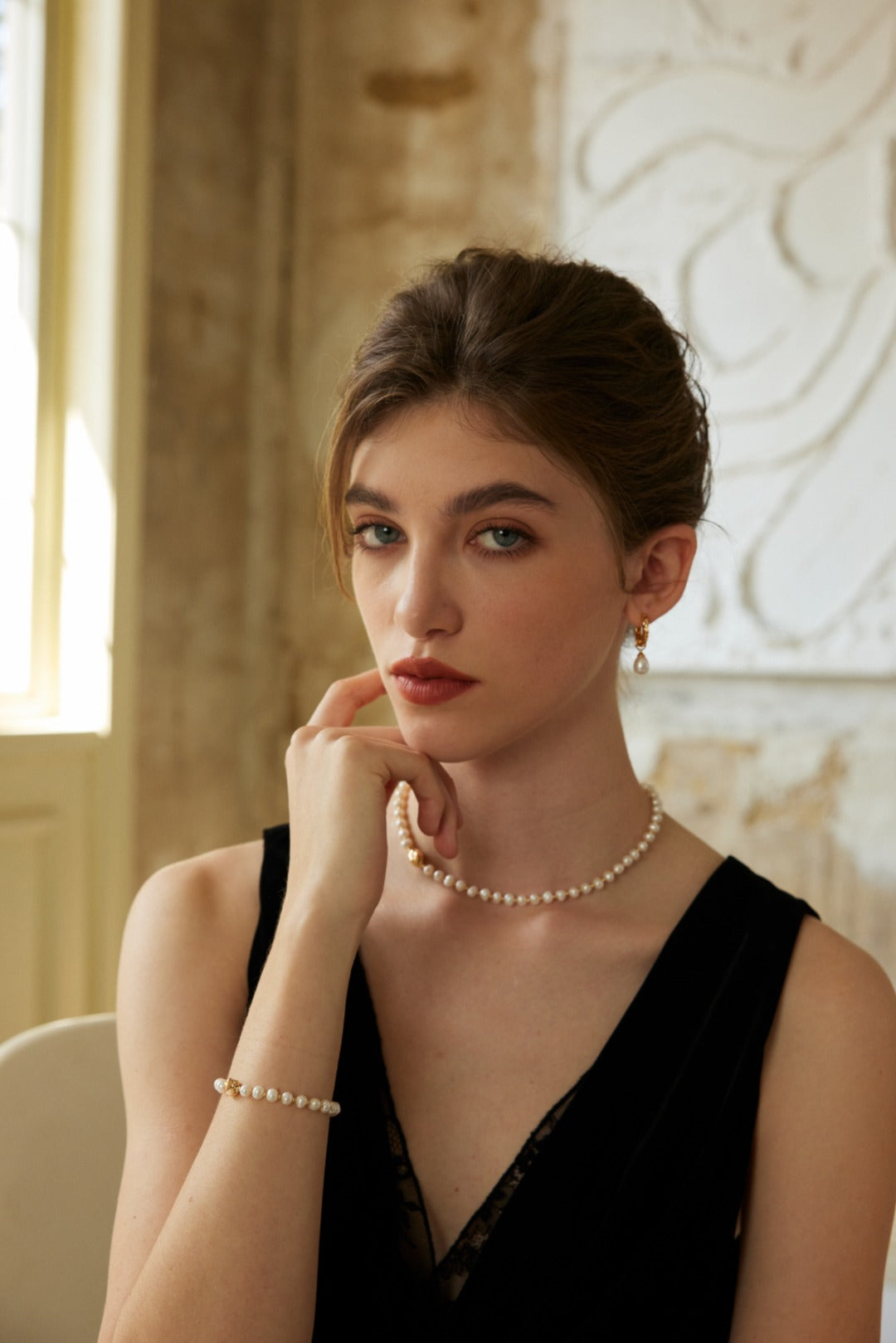 Gravitational Pearl Set | S925 Silver Natural Pearl Drawstring Design Necklace + Bracelet