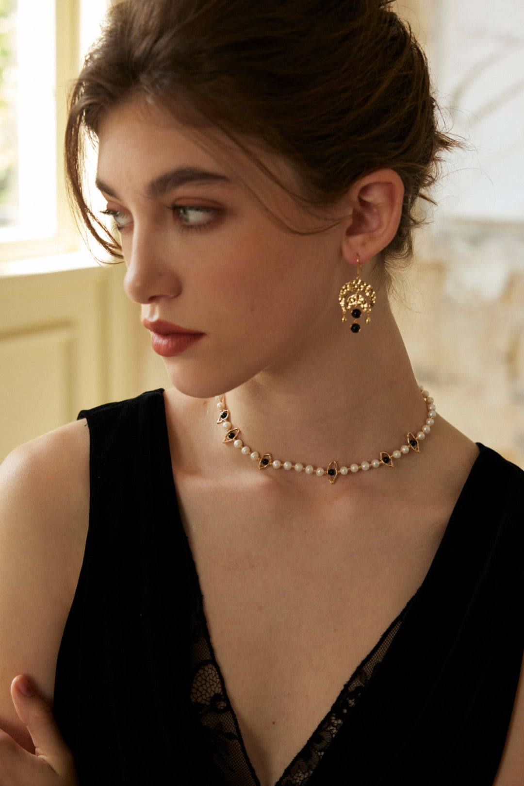 Exotic Eyes Necklace | S925 Silver Black Agate Pearl