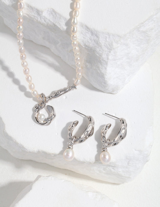 S925 Silver Last Quarter Moon Pearl Jewelry Set