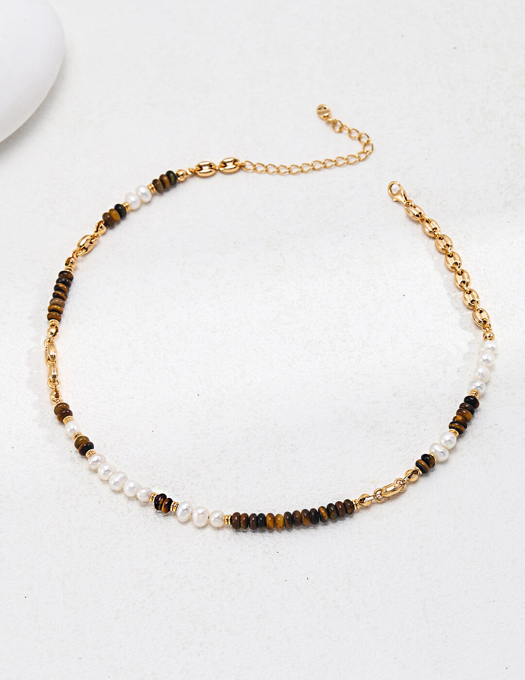 S925 Silver Pearl & Tiger’s Eye Necklace – Vintage Gold Elegance