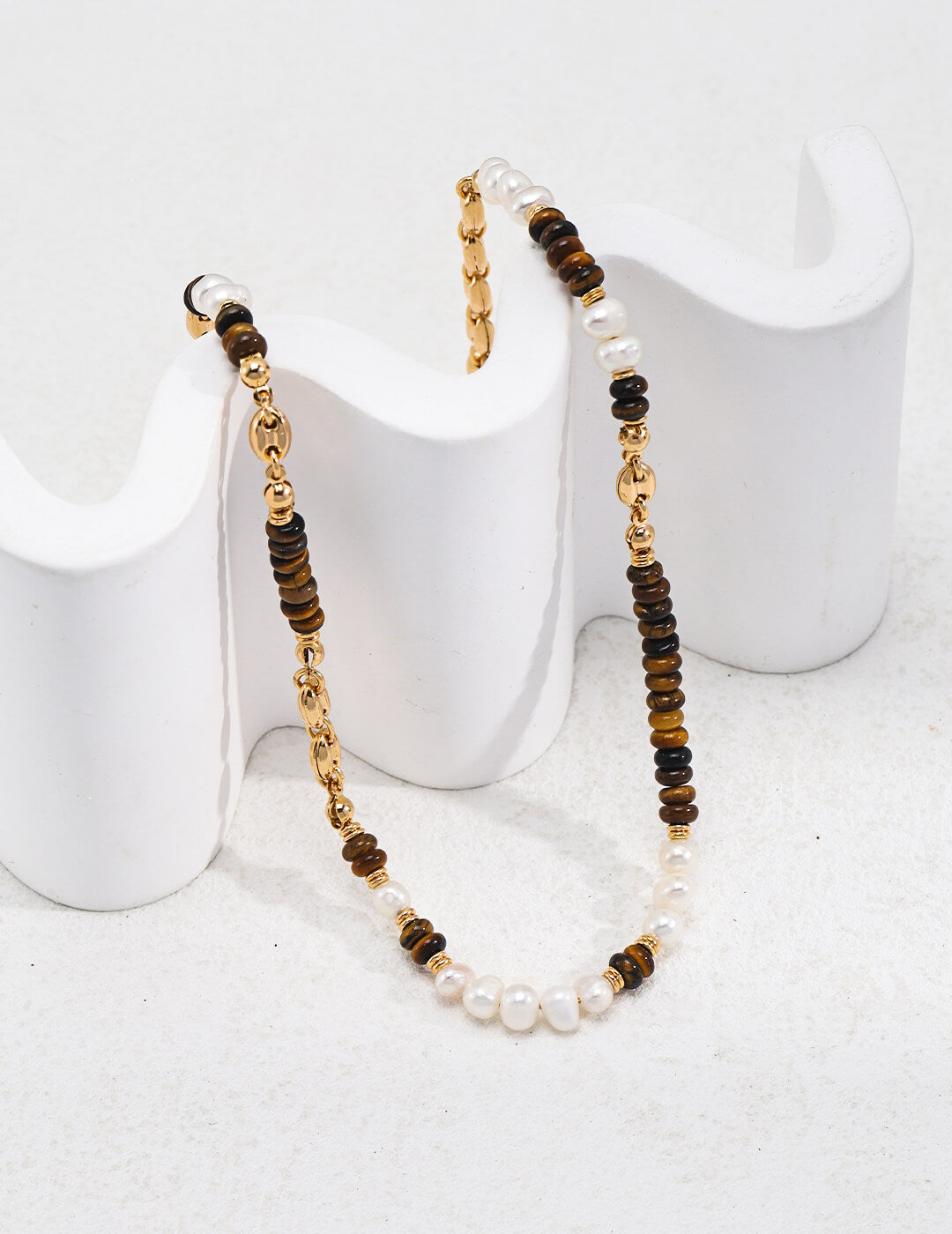 S925 Silver Pearl & Tiger’s Eye Necklace – Vintage Gold Elegance
