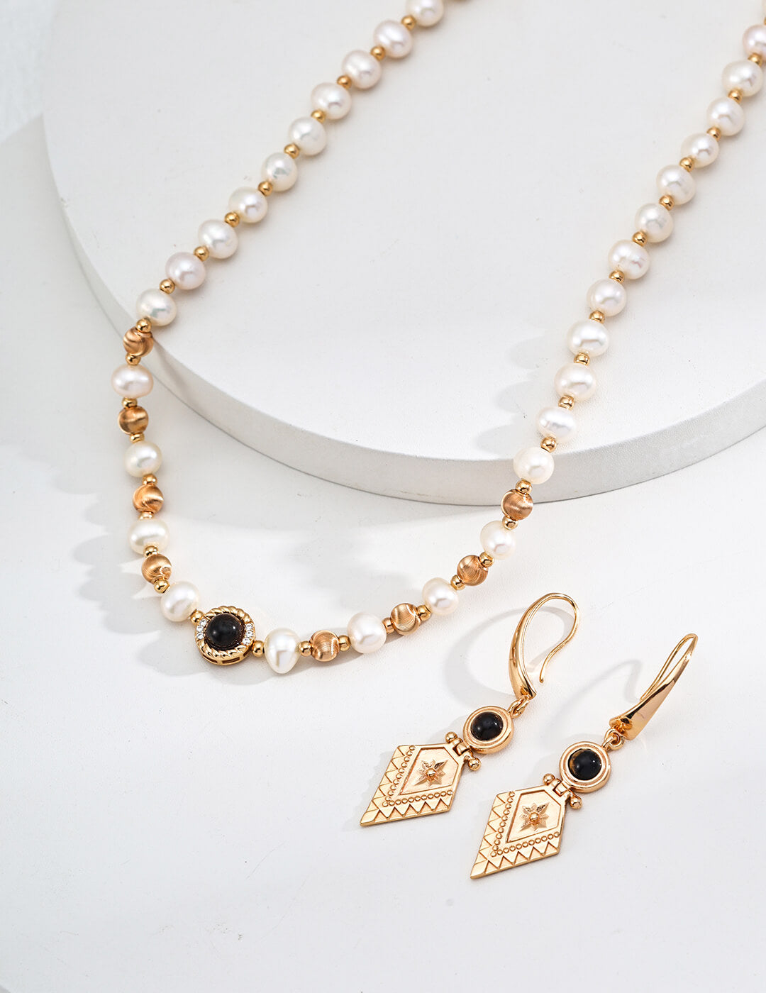 S925 Silver Pearl & Tiger’s Eye Necklace – Vintage Gold Celestial Glow