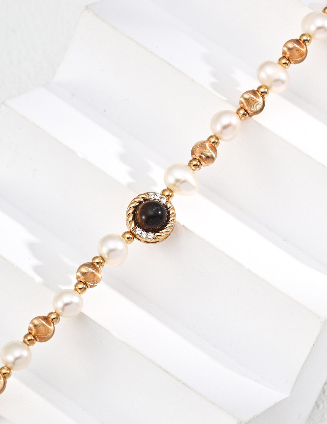 S925 Silver Pearl & Tiger’s Eye Necklace – Vintage Gold Celestial Glow