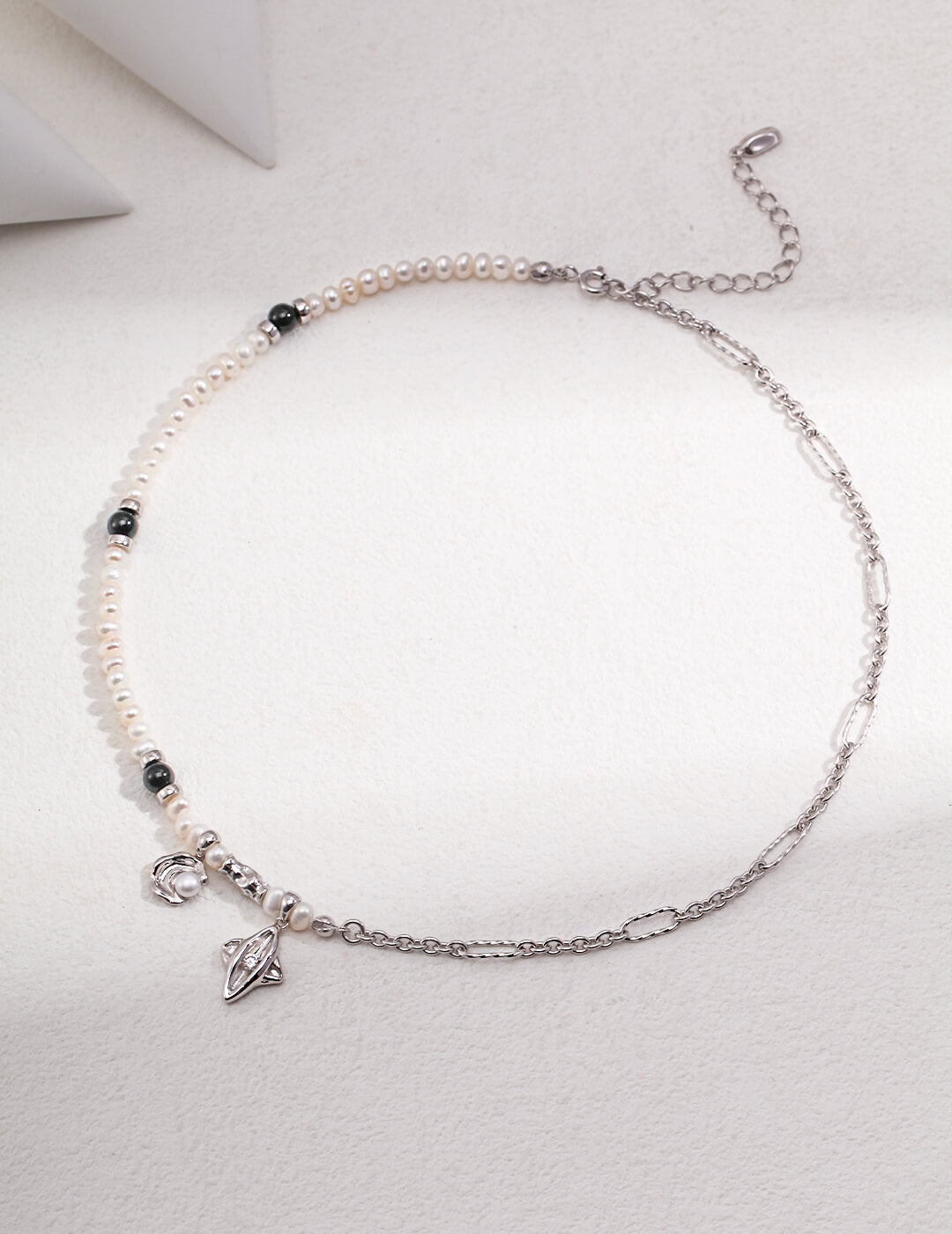 Last Quarter Moon Pearl & Zircon Necklace