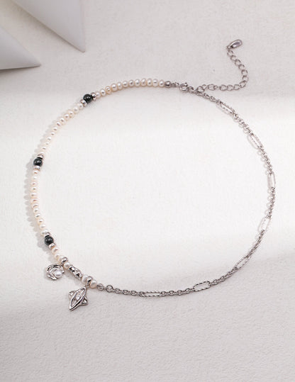 Last Quarter Moon Pearl & Zircon Necklace