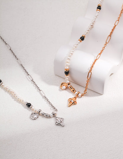 Last Quarter Moon Pearl & Zircon Necklace