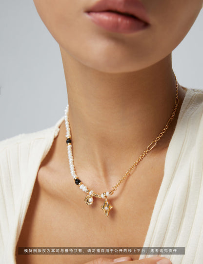 Last Quarter Moon Pearl & Zircon Necklace