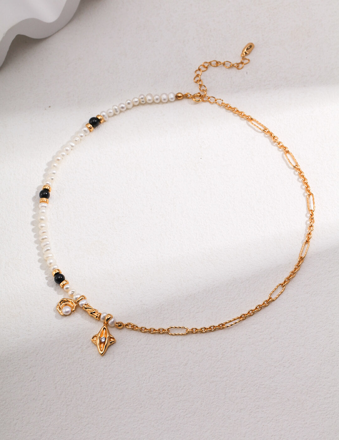 Last Quarter Moon Pearl & Zircon Necklace