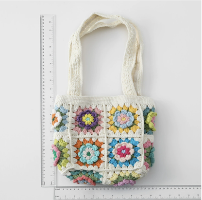 Handmade Black & White Crochet Flower Shoulder Bag – Elegant Dahlia-Inspired Knit Purse