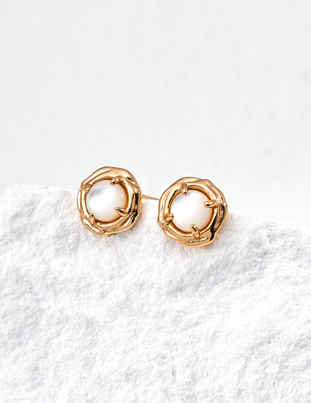 Secret dialogue earrings | S925 silver vintage gold tiger eye stone white mother of pearl