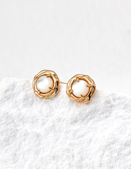 Secret dialogue earrings | S925 silver vintage gold tiger eye stone white mother of pearl