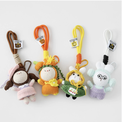 Handcrafted Pumpkin Doll & Sugar Bunny Charm – Cute Crochet Bag Accessory