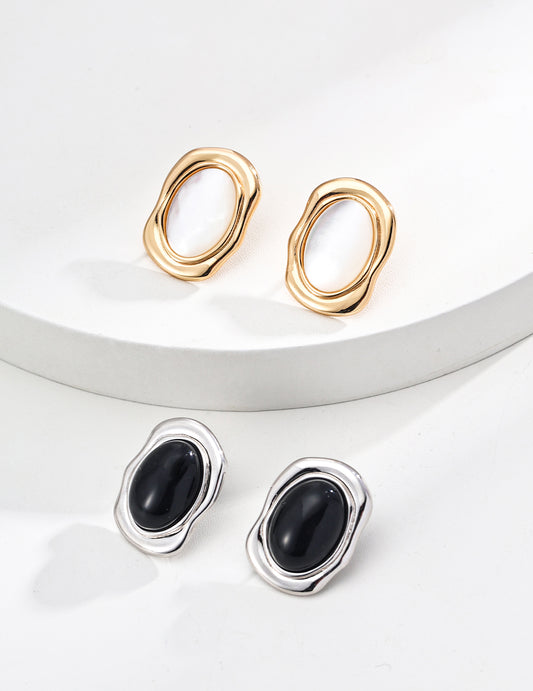 【Full Moon】Night Decision Maker Earrings | S925 Silver Black Agate Mother-of-Pearl