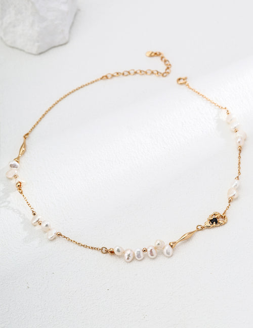 Freedom Star Track Necklace｜S925 Vintage Gold Black Agate Irregular Pearls