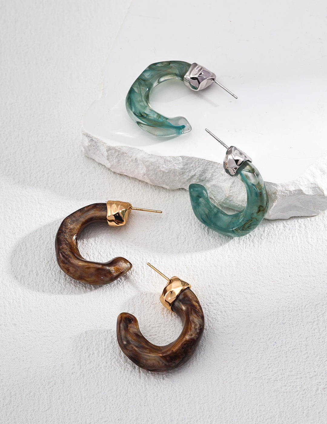 Waning Gibbous Moon Moss Agate & Coral Earrings