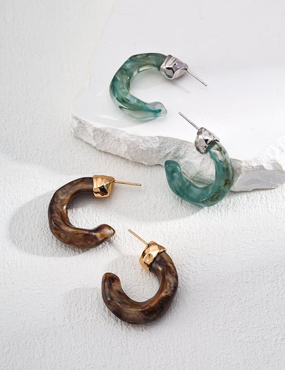 Waning Gibbous Moon Moss Agate & Coral Earrings