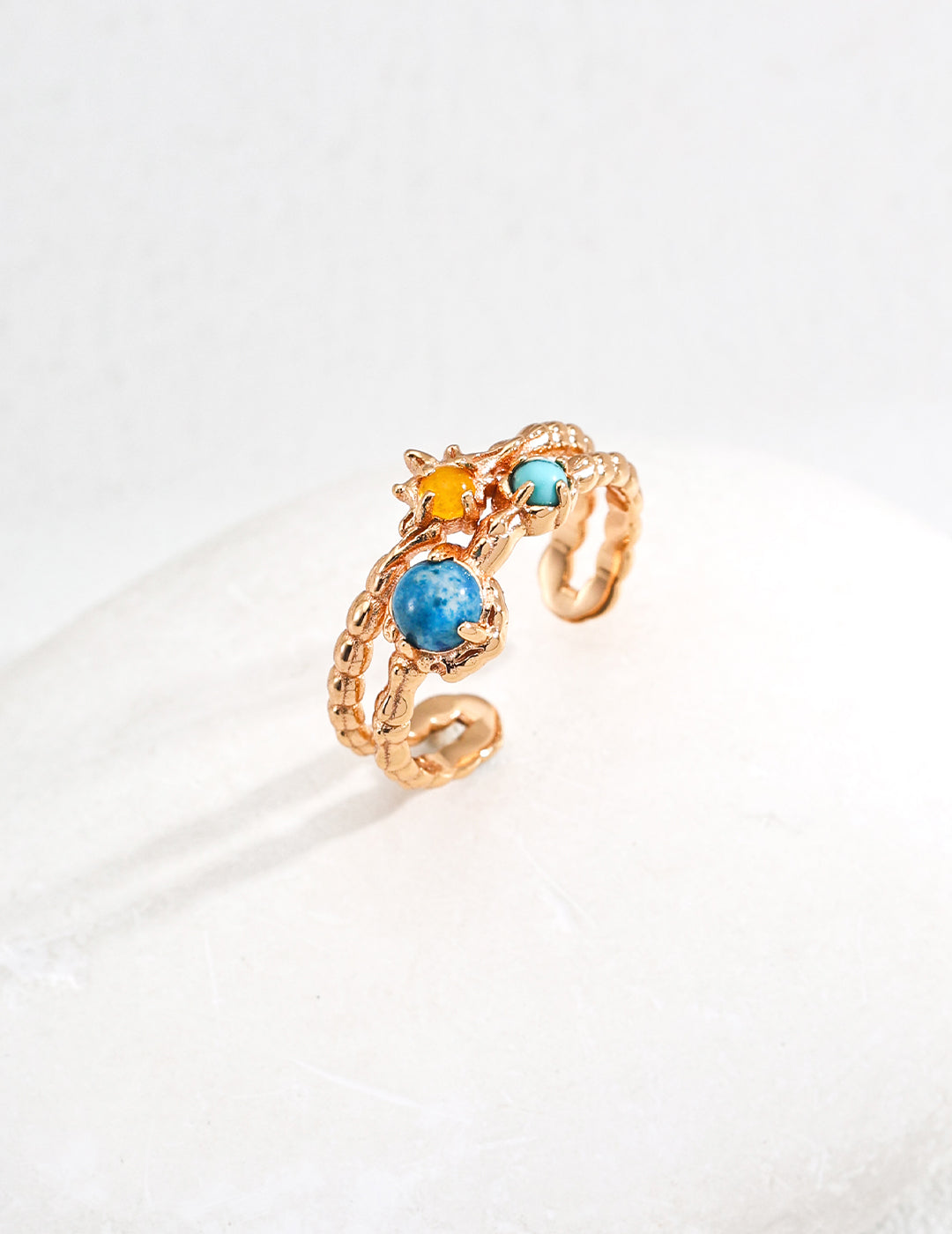 Galaxy Mineral Ring | S925 Vintage Gold Tricolor Gemstone