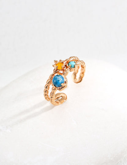 Galaxy Mineral Ring | S925 Vintage Gold Tricolor Gemstone