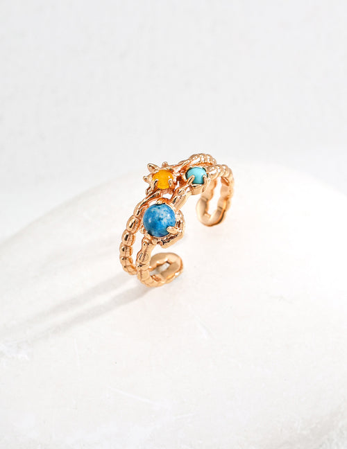 Galaxy Mineral Ring | S925 Vintage Gold Tricolor Gemstone