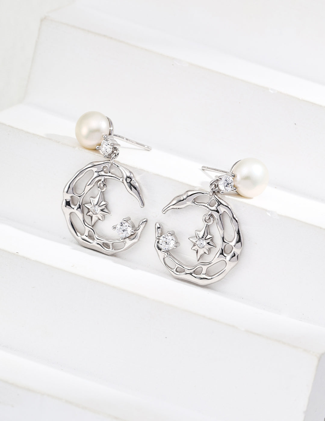 Moonlight Star Earrings | S925 Silver Pearl Zircon Earrings