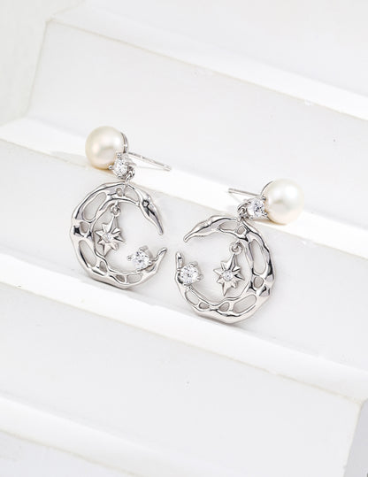 Moonlight Star Earrings | S925 Silver Pearl Zircon Earrings