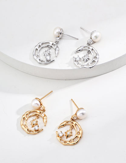 Moonlight Star Earrings | S925 Silver Pearl Zircon Earrings