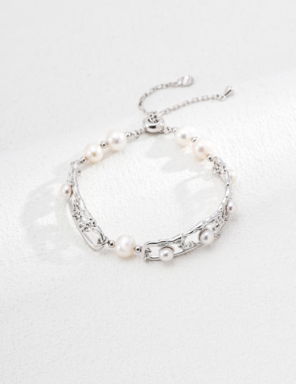 Star Track Pearl Set｜S925 Silver Pearl Bracelet + Earrings