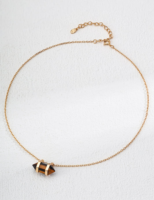 Pulsar Core Necklace | S925 Vintage Gold Tiger Eye Stone Pyramid Pendant