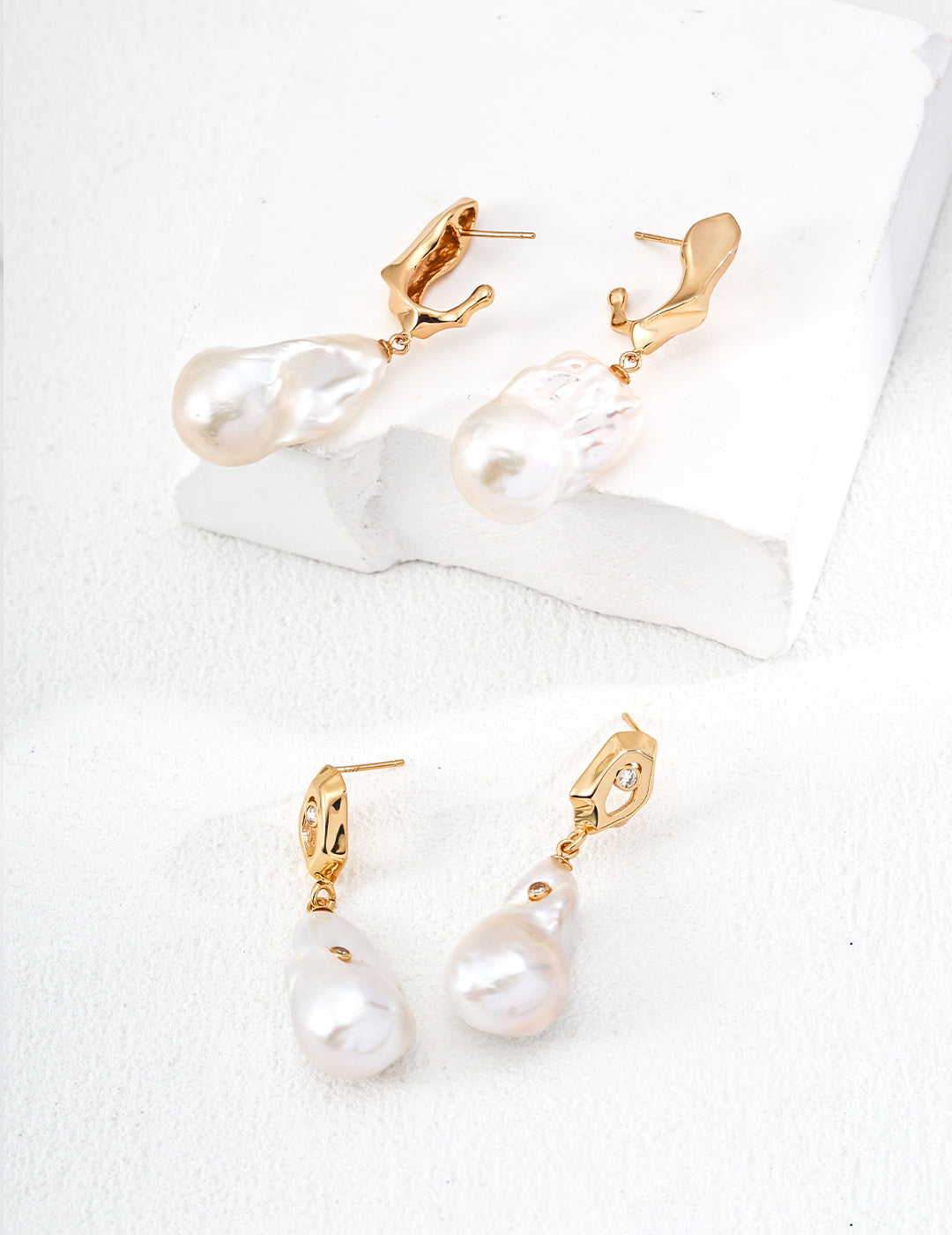 Supernova Relic Earrings｜S925 Vintage Gold Baroque Pearl Zircon