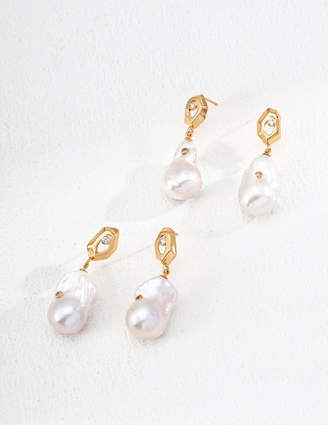 Supernova Relic Earrings｜S925 Vintage Gold Baroque Pearl Zircon