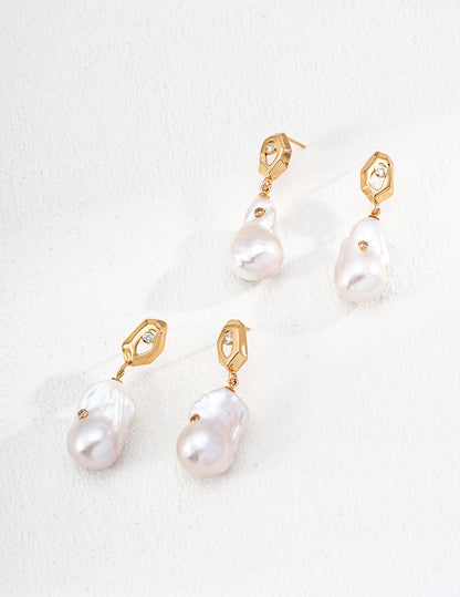 Supernova Relic Earrings｜S925 Vintage Gold Baroque Pearl Zircon