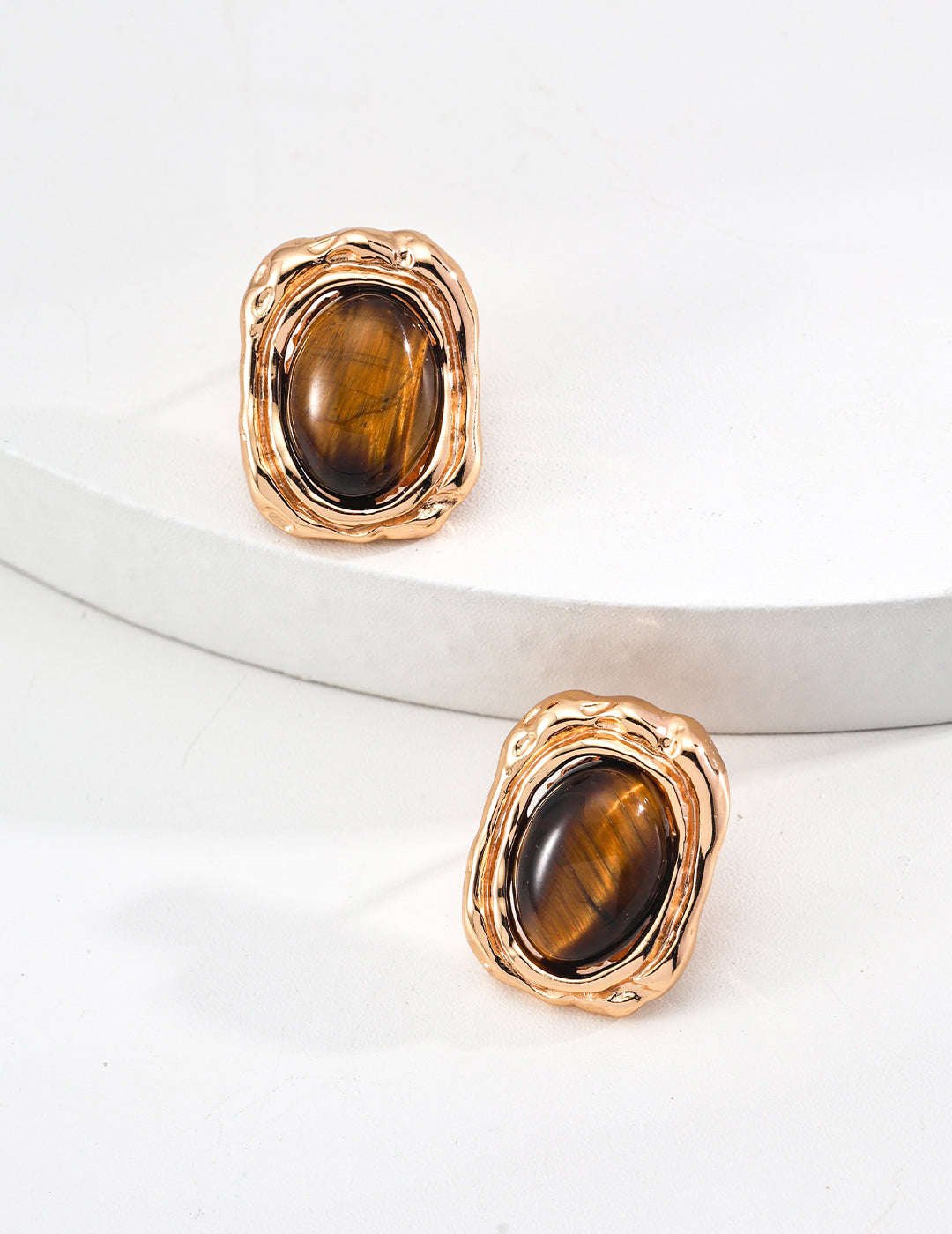 Star pupil earrings | S925 vintage gold tiger eye stone