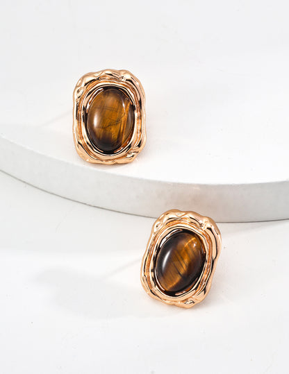 Star pupil earrings | S925 vintage gold tiger eye stone