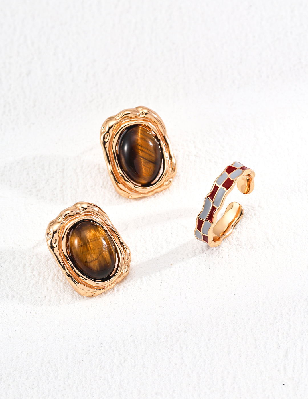 Star pupil earrings | S925 vintage gold tiger eye stone