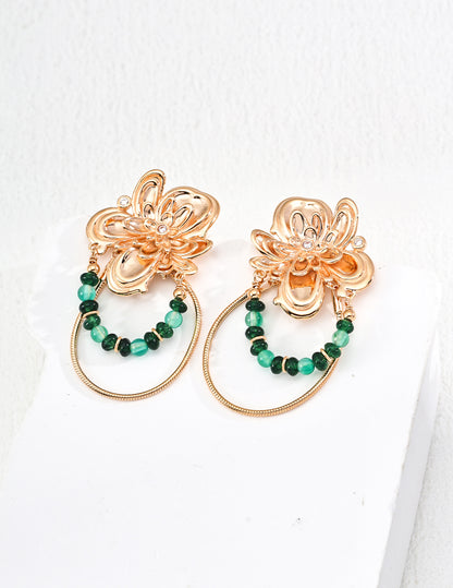 Starry Sky Green Earrings｜S925 Vintage Gold Emerald Agate