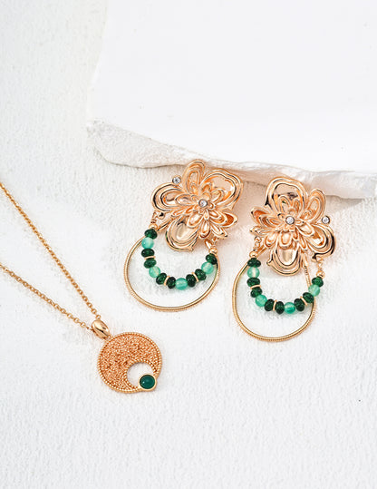 Starry Sky Green Earrings｜S925 Vintage Gold Emerald Agate