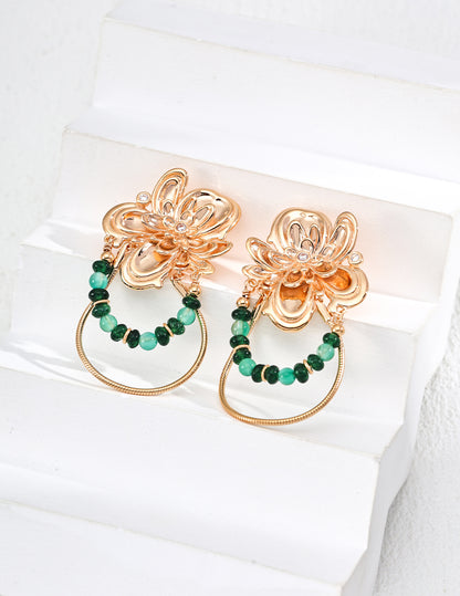 Starry Sky Green Earrings｜S925 Vintage Gold Emerald Agate