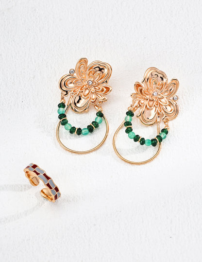 Starry Sky Green Earrings｜S925 Vintage Gold Emerald Agate