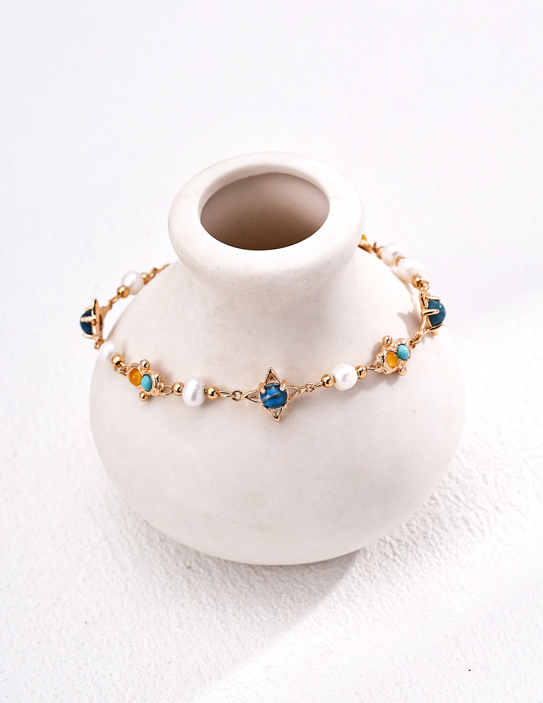 Galaxy Mineral Bracelet | S925 Vintage Gold Pearl Turquoise Chalcedony