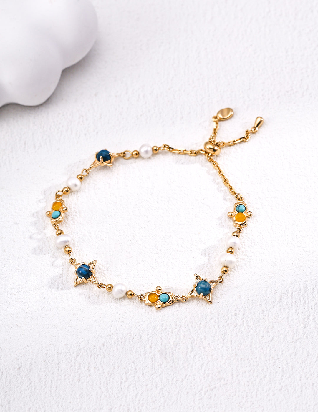 Galaxy Mineral Bracelet | S925 Vintage Gold Pearl Turquoise Chalcedony